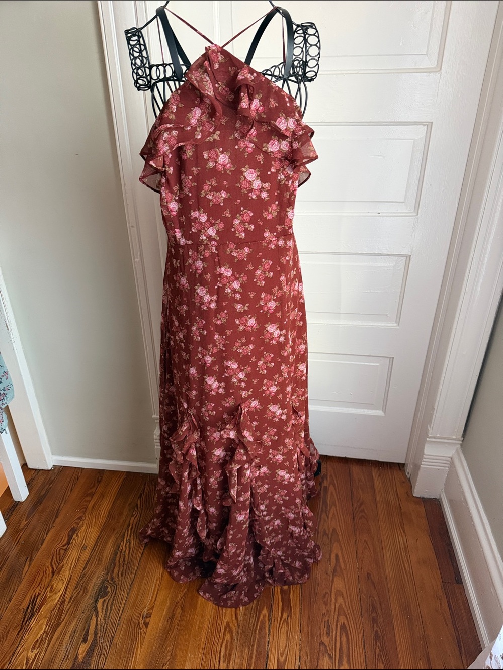 Altar'd State Rust Maxi Dress with Pink Floral Print